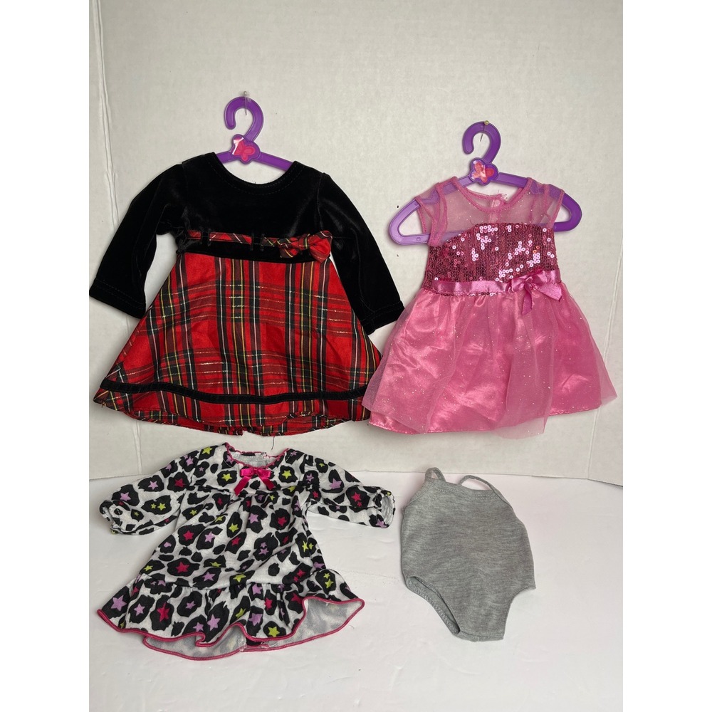 18 Inch Doll Clothes Lot‎ Plaid Holiday Dress Pink Sequin Gown Leopard Nightgown